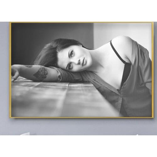 R0336 Black and White Lean Against The Table Sexy Beautiful Girl Model Wall Sticker Silk Poster Art Home Decoration