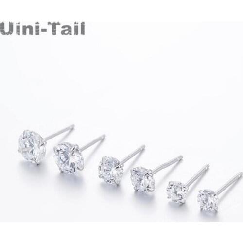 Uini-Tail hot new 925 sterling silver Korean simple crystal four-claw earrings classic fashion trend high-quality jewelry GN606