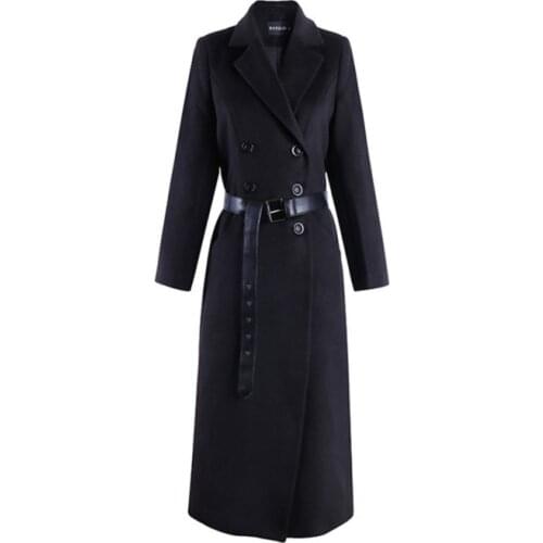 Woolen Coat Winter Women Clothes Autumn Double Breasted Belt Autumn Plus Size Vogue Elegant Long Wool Coats Femmes Manteaux