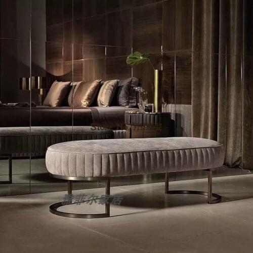 Modern and simple velvet stainless steel light luxury bed end stool clothing store cloakroom light luxury shoe changing stool in
