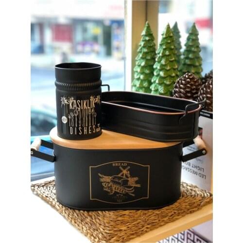 Bread Storage Box Metal Container Set of 4 With Wood Lid Cutting Board Handles and Spoon Organiser For Kitchen Countertop Set