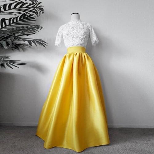 Best Quality Gold Yellow Long Skirts Womens Floor Length Formal Prom Party Skirt Custom Made Fashion Pleated Maxi Skirt