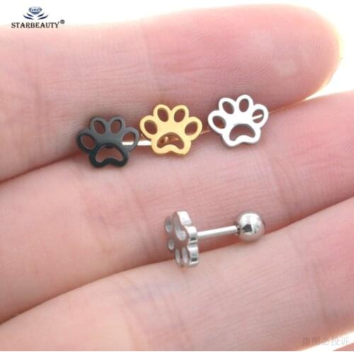 Starbeauty 1pc 1.0x6mm Cute Footprint Ear Piercing Tragus Piercing Helix Earrings for Women Stainless Steel Stud Earring Jewelry