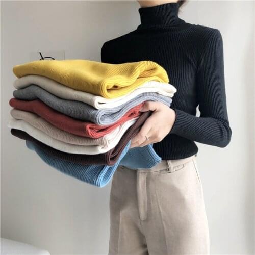 FUFUCAILLM Women Base Turtelneck Sweater Casual Long Sleeve Warm Top Autumn Fashion Solid Color Knitwear for Mathching Clothes