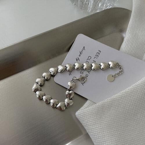 925 Sterling Silver Heart Bracelet For Women Vintage Geometric Bangle Bracelet Korean Jewelry