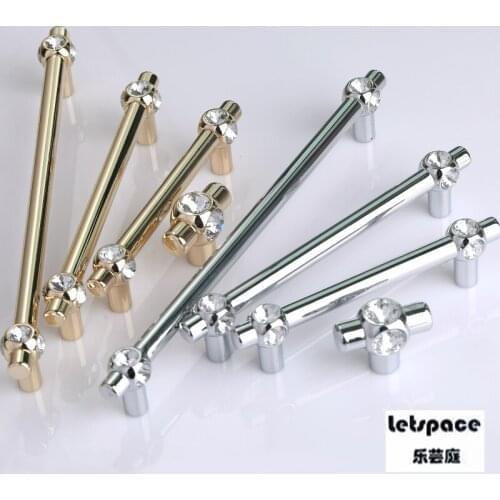 128 192mm modern fashion luxury crystal kitchen cabinet wardrobe door handle silver gold cupboard drawer dresser furniture knob