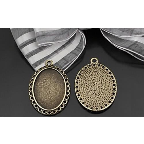 23604)10PCS Inside 25x18MM Antique Bronze Zinc Alloy Oval Base Trays Bezels Cabochon Beads Settings Cameo Settings Pendants