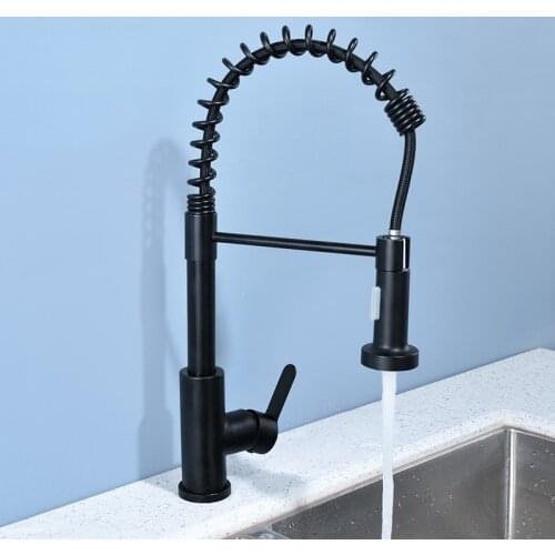 304 Stainless Steel Pull Type Kitchen Faucet Retractable Rotary Sink Ppring Hot And Cold Faucet 360 Rotation Mixer
