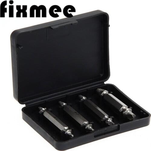 Double Side Drill Out Damaged Screw Extractor Out Remover Handymen Broken Bolt Stud Removal Tool Kit 4pc #1 #2 #3 #4 With Case