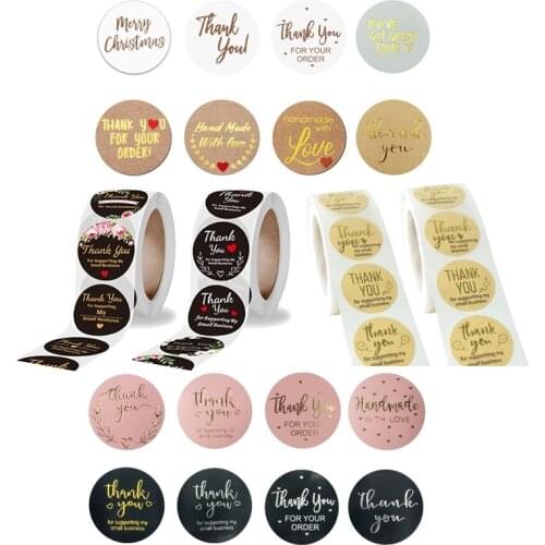 500piece 1 inch Bronzing Thank YouRound Roll Stickers Seal Labels Merry Christmas handmade with love you got great taste 25mm