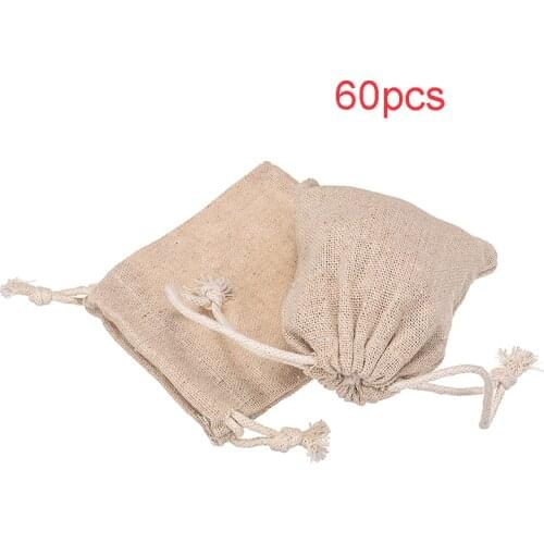 60Pcs Small Linen Bags Pouch Jute Sack Gift Bags Drawstring Design Jewelry Christmas Gift Pouch Home Party Favor Storage Bags