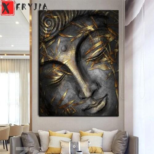 Full square Round drill Diamond embroidery Abstract golden leaf buddha religion art 5D DIY diamond Painting Cross Stitch Mosaic