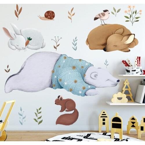 Polar Bear Rabbit Squirrel Animals Wall Stickers Bedroom Kids Baby room Background Removable Wall Decals Art Murals Home Decor