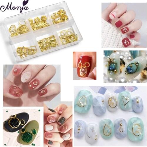 Monja 6 Grids/Box Nail Art Metal Machine Component Sequins Gold Snowflake Round Ring Gear Shape Flakes 3D Manicure Decorations