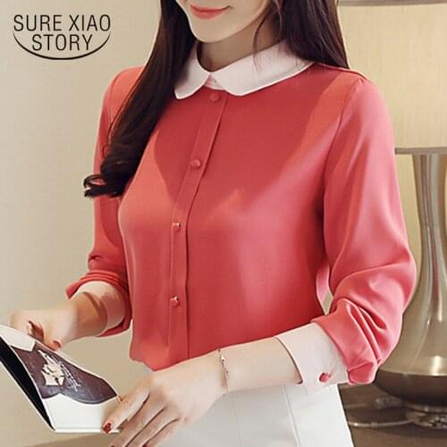 Blusas Mujer De Moda 2021 Chiffon Women Tops and Blouses Long Sleeve Blouse Button Turn-down Collar Plus Size Shirts 1987 50