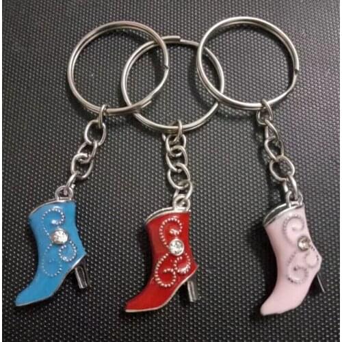 Enamels 3 colors-Boots Keychain-Fashion jewelry Tibetan silver charm pendant key chain ring DIY Fit Keychain Fast shipping D392