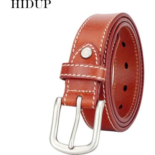 HIDUP Ladies Quality Design Cow Skin Leather Belts Retro Simple Pin Buckle Metal Belt for Women Accessories 28mm Width NWWJ124