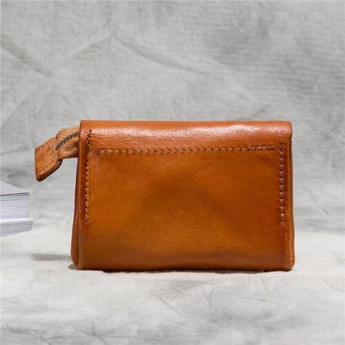 Wallet Women Vintage Small Genuine Leather Purse Change Pocket Carteira Feminina Solid Colors Retro Handmade Zipper Wallet