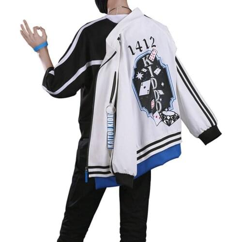 Anime Detective Conan Kaitou Kiddo Cosplay Costume Case Closed Kiddo Kid the Phantom Thief Coat Shirt Pants Full Set Wig Men Boy