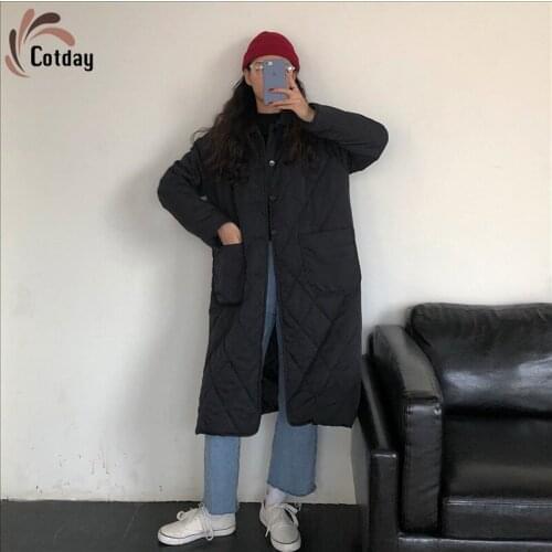 Cotday Long Thick Single Breasted Korean Version Casual Thickened Big Pocket Loose Cotton For Women Over The Knee Jacket Coat