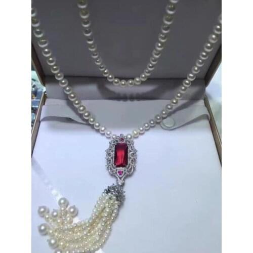 Hot sell new 3-4mm 7-8mm natural white freshwater pearl multilaye necklace zircon accessories fashion jewelry