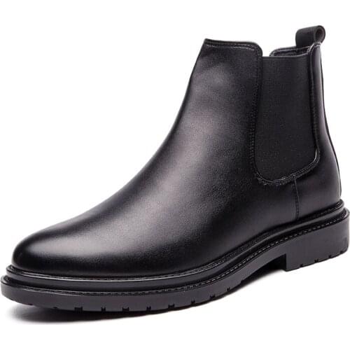 Mens Casual Leather Shoes British Style Classic Chelsea Boots Rubber Sole Non-slip Cowboy Boots for Male Ankle Motorcycle Boot