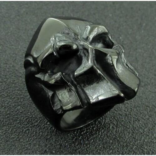 Free Shipping Punk 316L Stainless Steel Black Plated Spartan Helmet Mask Rings For Men New Style Rock Warrior Ring