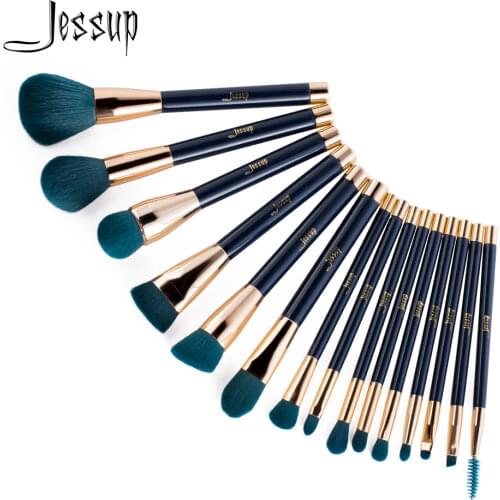 Jessup Foundation Makeup Brushes set 15pcs Blue/Purple Powder Eyeshadow Eyeliner Contour Brush