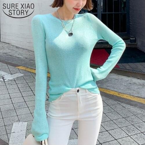 New High Elastic T-Shirt Tops Casual Tee Shirt spring Thin Knitted T Shirt Women Korean o neck Clothes Femme Camisas Mujer 12988