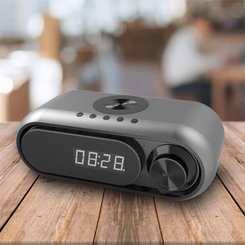 New Wireless Charging Loudspeaker Deep Bass Sound Music Box Wireless Bluetooth Speaker Charging LED Clock Alarm FM radio TF Card