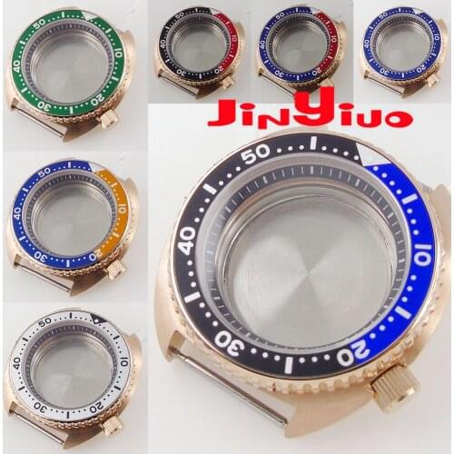 New Brushed Rose Gold Coated 45mm Watch Case fit NH35A NH36A Flat Sapphire Glass Chapter Ring