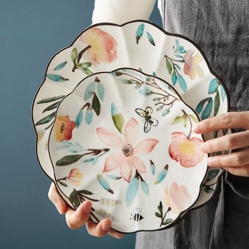 Flower-shaped Ceramic Serving Plate Floral Design Dinner Dishes Microwave Safe Dinnerware Dessert Plate 8/10 inch
