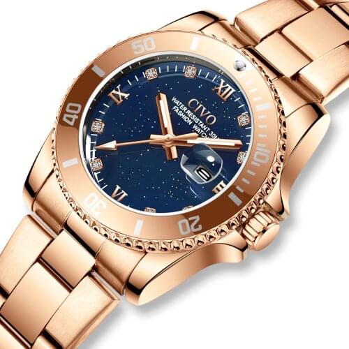 Wholesale Price CIVO Woman Watch Fashion Casual Watcterproof Quartz Watches Women Starry Sky Rose Gold Stainless Watch Woman8125