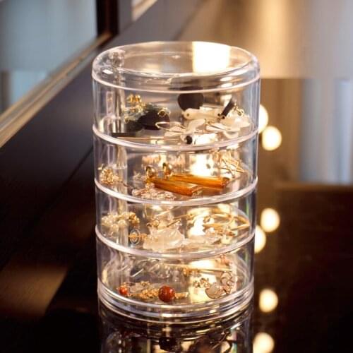 360-Degree Rotating Issue Box Transparent Multi-Layer Earring Storage Boxs Multi-Function Ring Organize Case Dust Covered