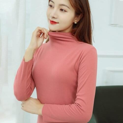 Fall/winter bottoming shirt, half high neck, slim-fit thermal top, double-sided velvet long-sleeved female German velvet thermal