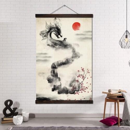 Posters and Prints Scroll Canvas Painting Wall Art Pictures Canvas Art Frame Painting Home Decoration Ink Scenery Art Dragon