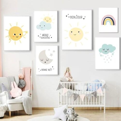 Nursery Print Sun Moon Cloud Wall Art Rainbow Canvas Poster Nordic Baby Kid Bedroom Painting Print Decorative Picture Home Decor