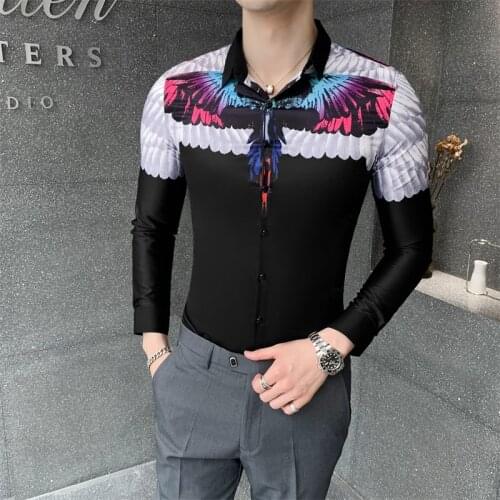 Luxury Shirts for Men Print Long Sleeve Camisa Masculina Slim Fit Streetwear Casual Shirts Social Party Blouse Chemise Homme