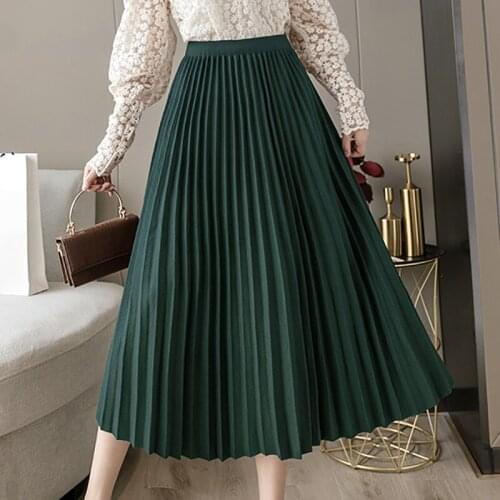 Woolen Pleated Skirts Womens 2021 Fashion Elastic High Waisted Cotton Skirt Loose Thick Warm Autumn Winter Long Skirt Jupe Femme