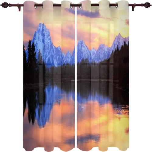 Outdoor Curtains Sunset Dusk Mountain Living Room Kitchen Curtain Drape For Patio Garden Gazebo Yard Valance Cutains