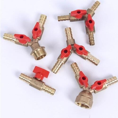 8mm 10mm Hose Barb x 1/2" BSP Female Male Thread Brass 3 Way Ball Valve Pipe Fitting Connector Adapter