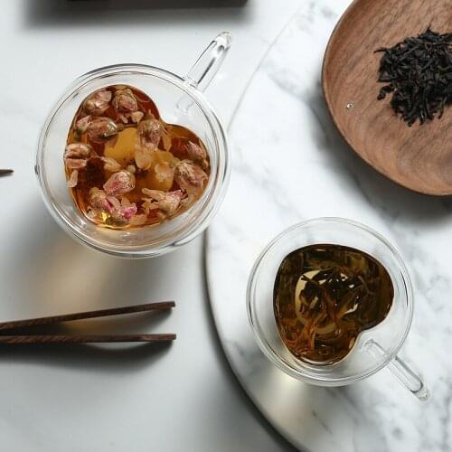 Heart-shaped Double Wall Glass Coffee Mug Oolong Pu'er Scented Tea Milk Breakfast Cup Hearts Teacup Gift For Lover Girl Friends