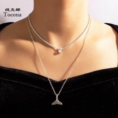 Tocona Lovely Fish Tail Pendant Necklace for Women New Charming Letter S Silver Color Clavicle Chain Jewelry Collar 17455