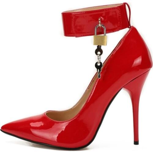 Plus Size 48 Sexy High Heels Shoes Woman Key Dec 12cm Heels Women Pumps Shoes Fashion Ankle Straps Black Red Party Wedding Shoes