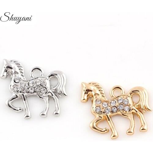 20*23mm Silver Gold Crystal Horse Charm Pendant For Bracelet Necklace Jewelry Making Diy Handmade Crafts