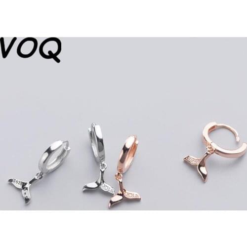 VOQ new style 925 sterling silver mermaid tail zircon hoop earrings rose gold earrings female fashion jewelry