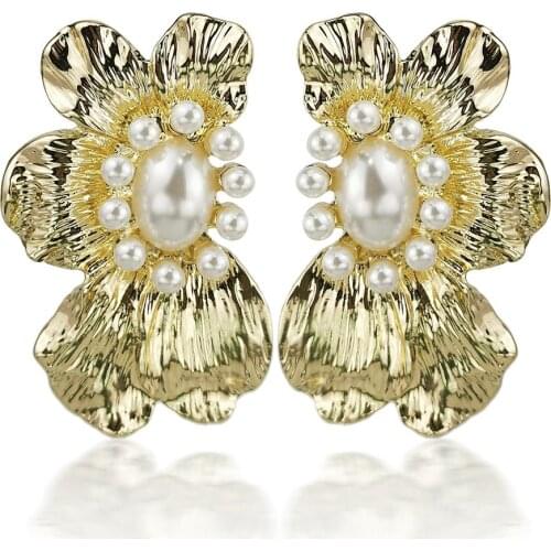 MANILAI Big Flower Stud Earrings Gold Color Fashion Charm Imitation Pearl Earrings For Women Statement Jewelry Girl Gift 2020