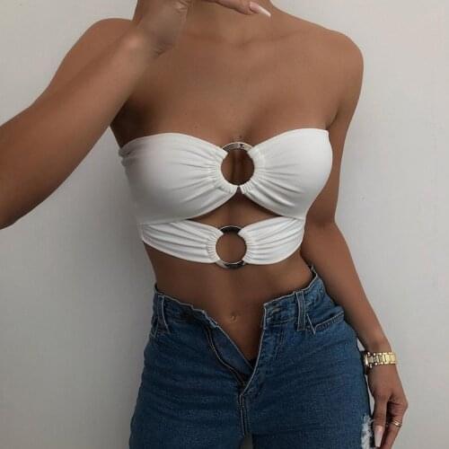 2021 Black Off Shoulder Crop Top Women Hollow Out Summer White Sleeveless Backless Y2K Brown Sexy Strapless Tank Tops Casual