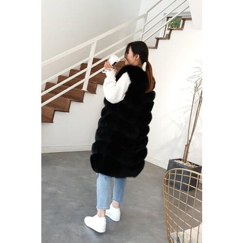 Real Fur Vest Brand 2020 Spring Autumn Jacket Women Female Big Natural Fox Fur Long Parka Sleeveless Coat Luxury Streetwear New