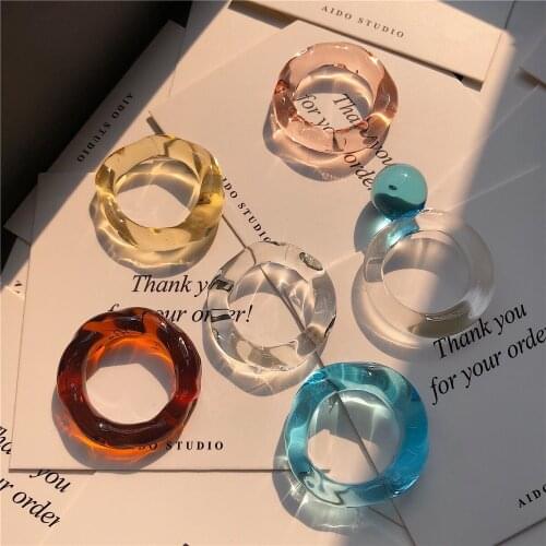 Transparent Glass Round Ring For Women Geometric Summer Wave Circle Rings Personality Wedding Party A816